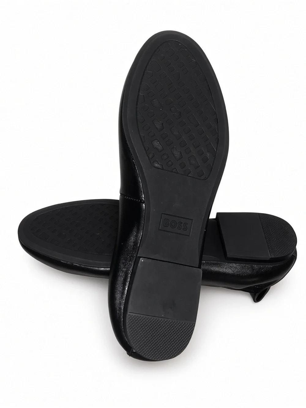 Hugo Boss Dasy Black Leather Logo Ballet Flats with Gold Emblem 6 NWB